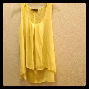 Yellow Chiffon Hi-Lo Tank - L - Boho Cottagecore Summer Blouse